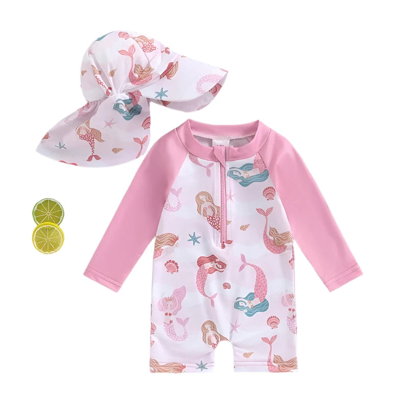 Costume Da Bagno Neonata 3 Pezzi - Stampa Fragola/Sirena, Con Cappello - Foto 8