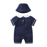 Baby Boy Cotton Jon Jon Romper Hat Set - Little Bambini Boutique